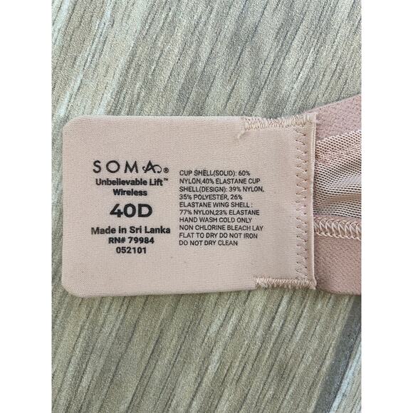 Soma Unbelievable Lift Wireless Bra 40D Nude Mesh Sheer Comfort Support - Picture 4 of 5